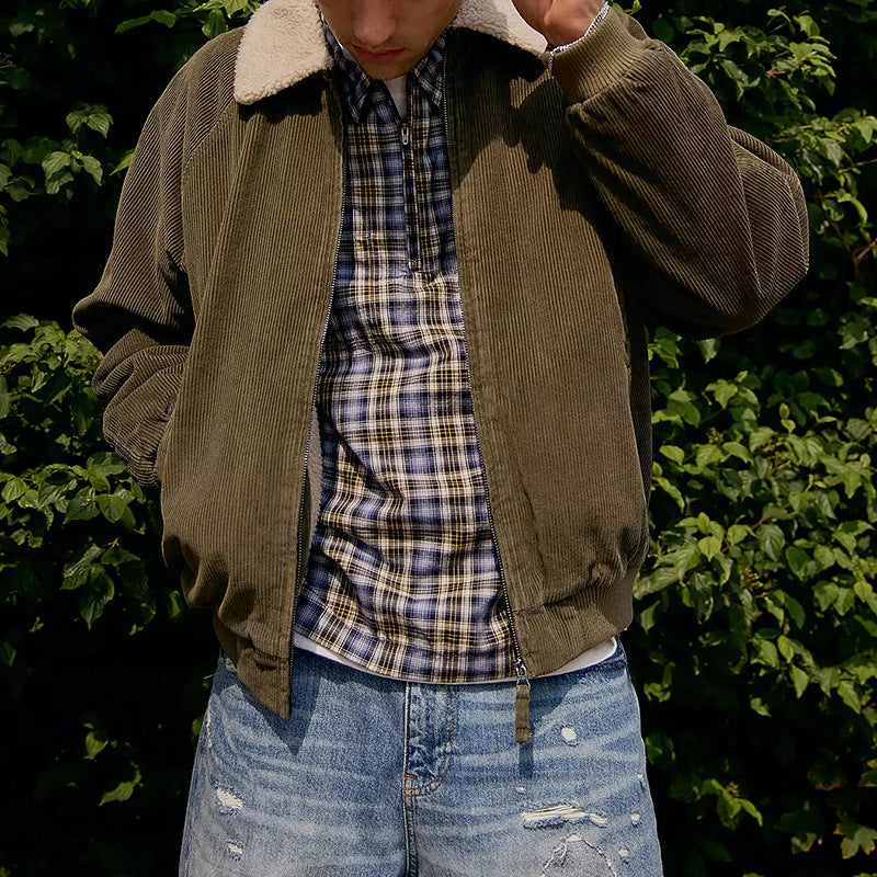 Men's stylish cord jacket with removable sherpa collar Skorter