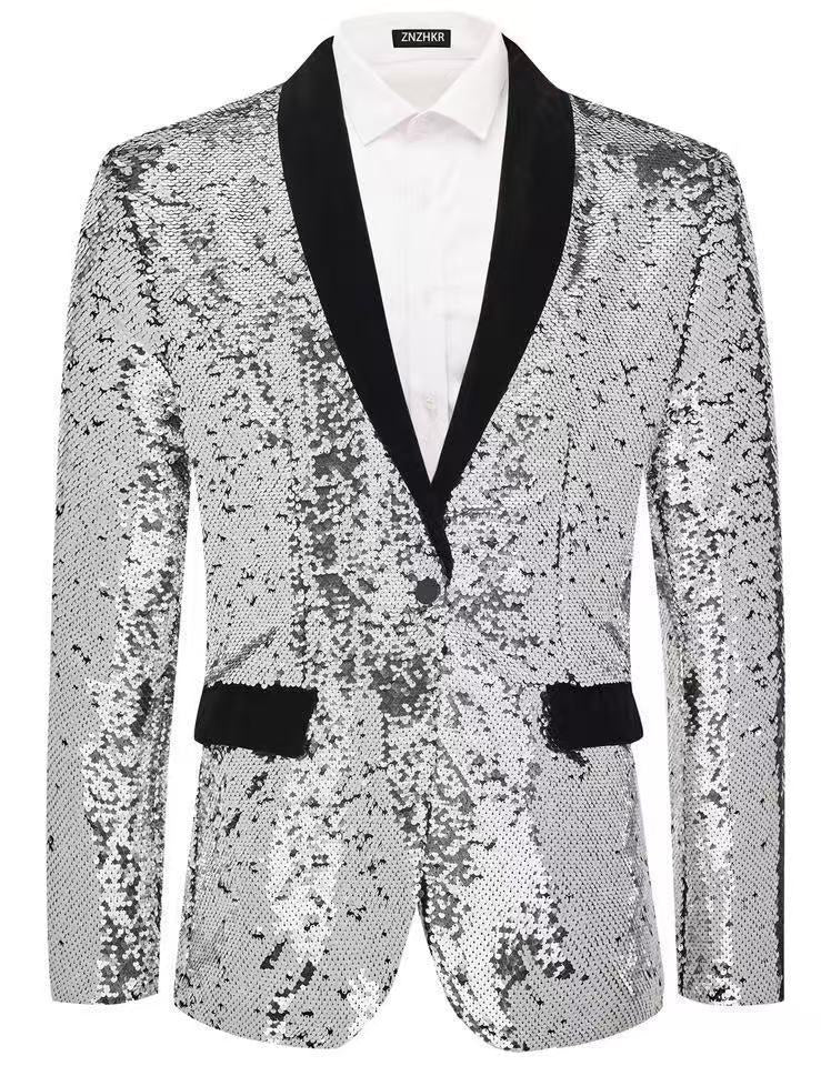 Men's tuxedo blazer with shiny sequins and elegant satin collar Skorter