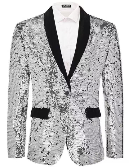 Men's tuxedo blazer with shiny sequins and elegant satin collar Skorter