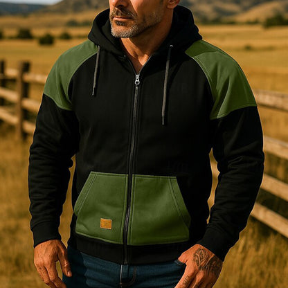 Herr sportjacka med huva och färgblocksdesign, skorter