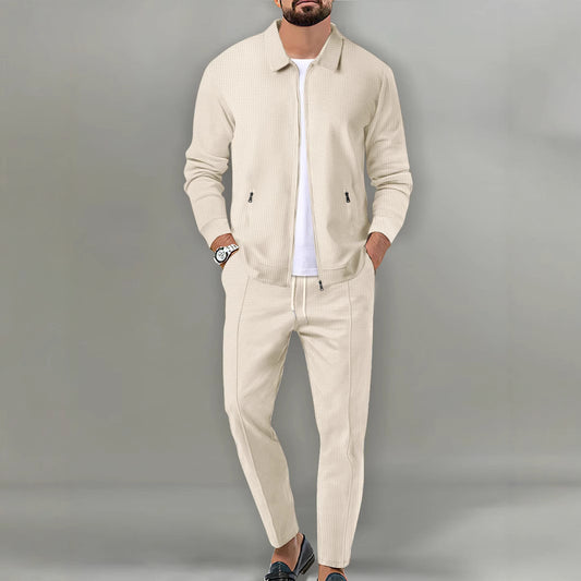 Men's sporty suit set with fashionable zipper and elastic waistband Skorter