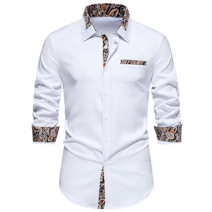 Men's long-sleeve shirt with detailed paisley pattern on collar and cuffs Skorter