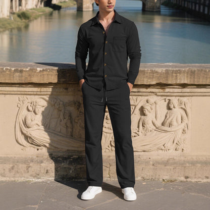 Men's stylish leisure suit set with comfortable cut and elegant button placket Skorter