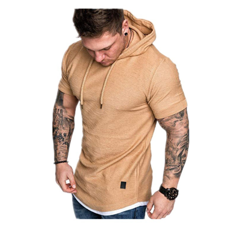 Men's Short Sleeve Hoodie with Textured Design Skorter