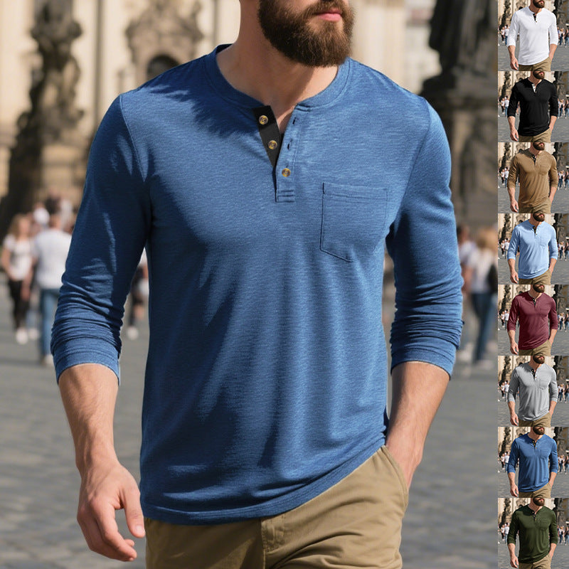 Men's long-sleeve shirt with button placket and chest pocket Skorter