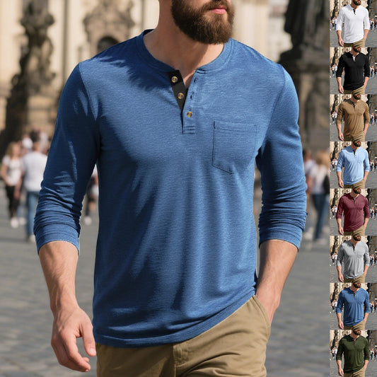 Men's long-sleeve shirt with button placket and chest pocket Skorter