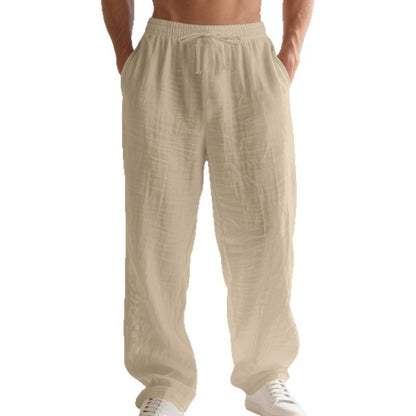 Men's relaxed linen trousers with elastic waistband and loose fit Skorter
