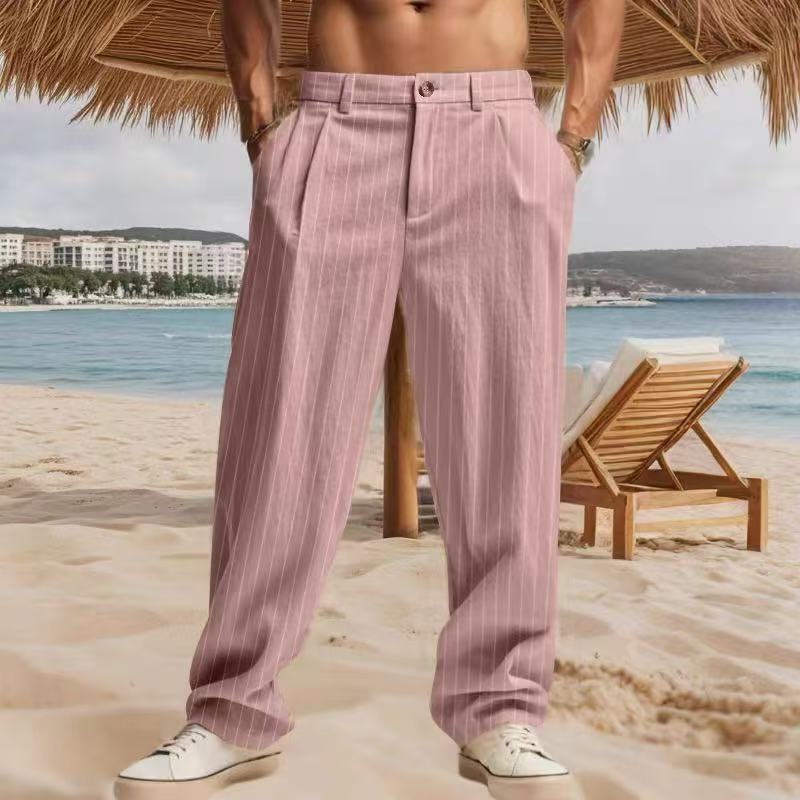 Men's timeless striped summer pants with practical side pockets and a loose fit Skorter