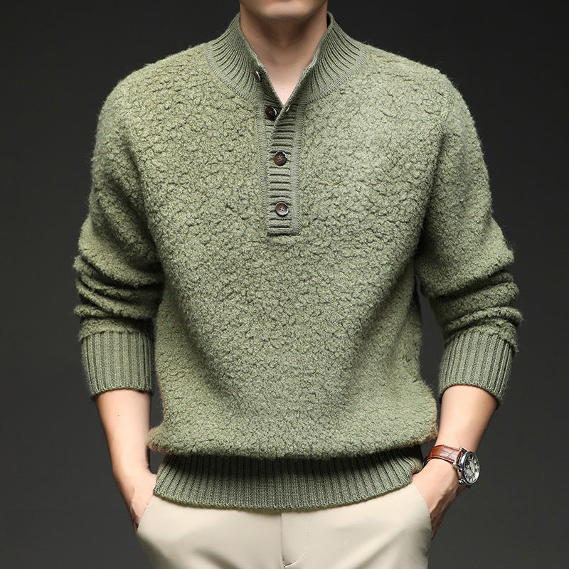 Men's sweater with textured surface and practical button closure Skorter