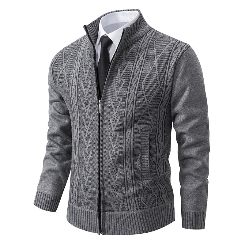 Men's cardigan with modern zipper and elegant cable structure Skorter
