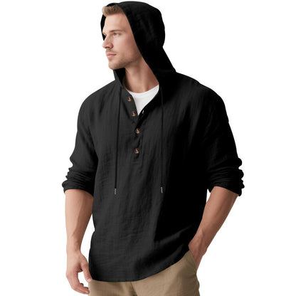 Men's casual hoodie shirt with button placket and breathable cotton blend Skorter