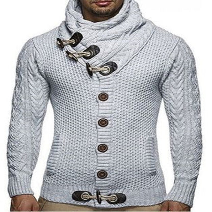 Men's chunky knit sweater with shawl collar and button detail Skorter