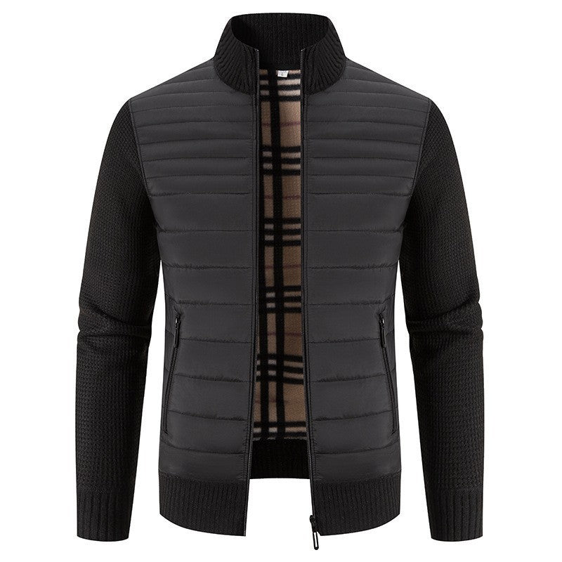 Men's quilted jacket with modern knit sleeves and high collar Skorter