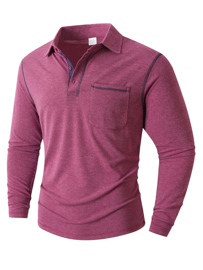 Men's stylish long sleeve polo shirt with practical chest pocket and elegant contrast details Skorter