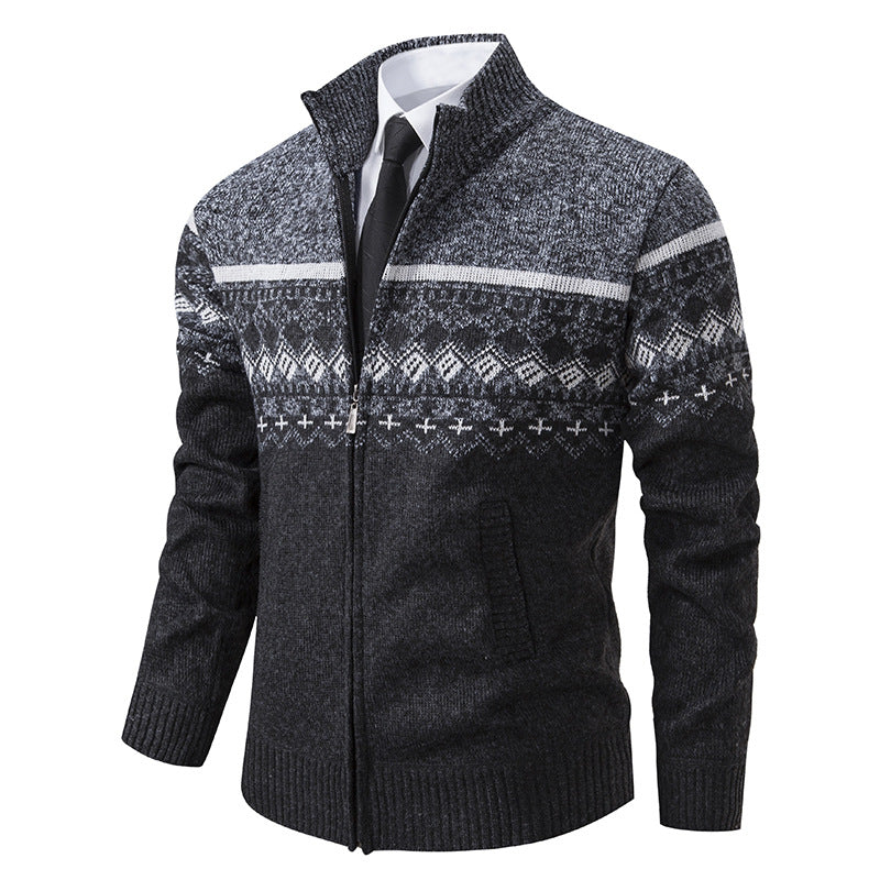 Men's cardigan with standing collar and Norwegian pattern Skorter