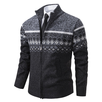 Men's cardigan with standing collar and Norwegian pattern Skorter