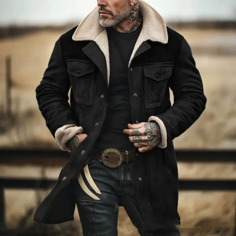 Men's suede long coat with teddy lining and practical pockets Skorter