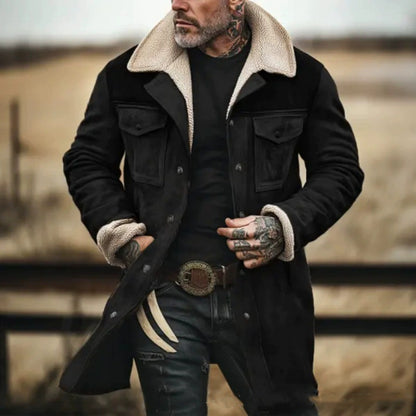 Men's suede long coat with teddy lining and practical pockets Skorter