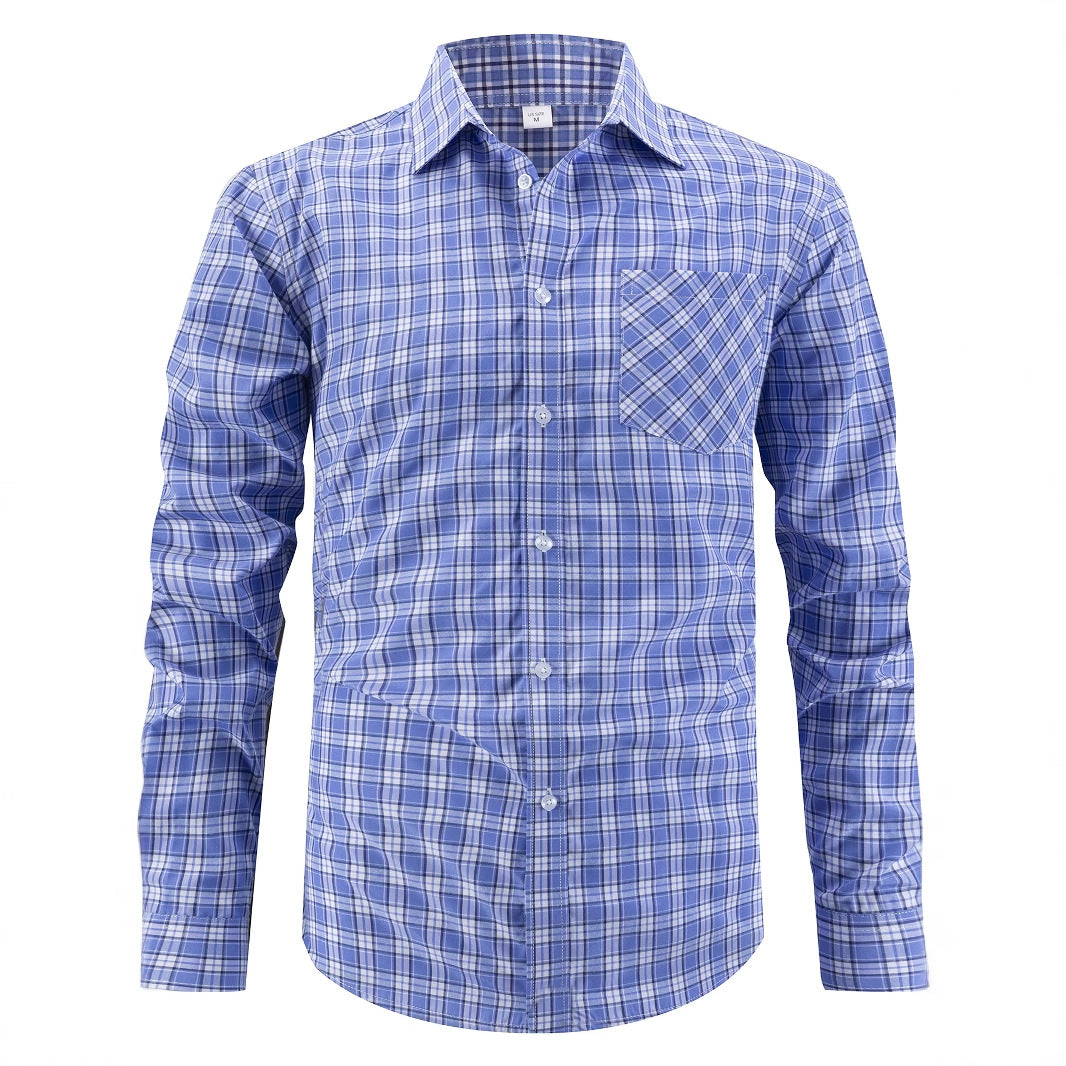 Men's stylish long sleeve shirt with checked design and breast pocket Skorter