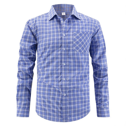 Men's stylish long sleeve shirt with checked design and breast pocket Skorter