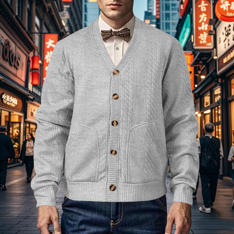 Men's cardigan with modern honeycomb pattern and practical pockets Skorter