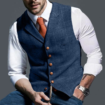 Men's vest made of high-quality linen fabric with individual wooden buttons Skorter