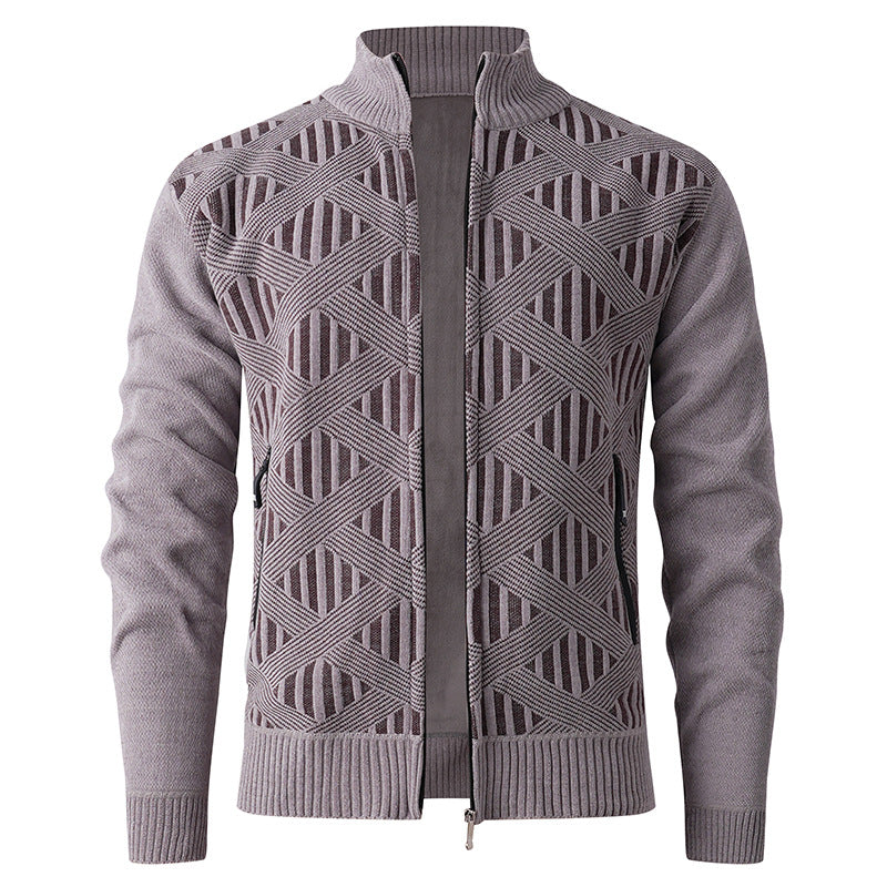 Men's cardigan with textured pattern and high collar Skorter