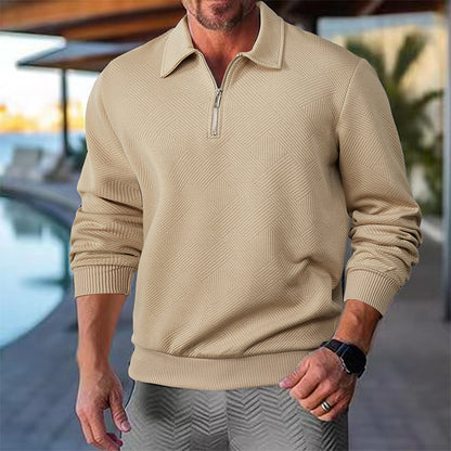 Men's Sporty Sweater with Zipper and Textured Design Skorter