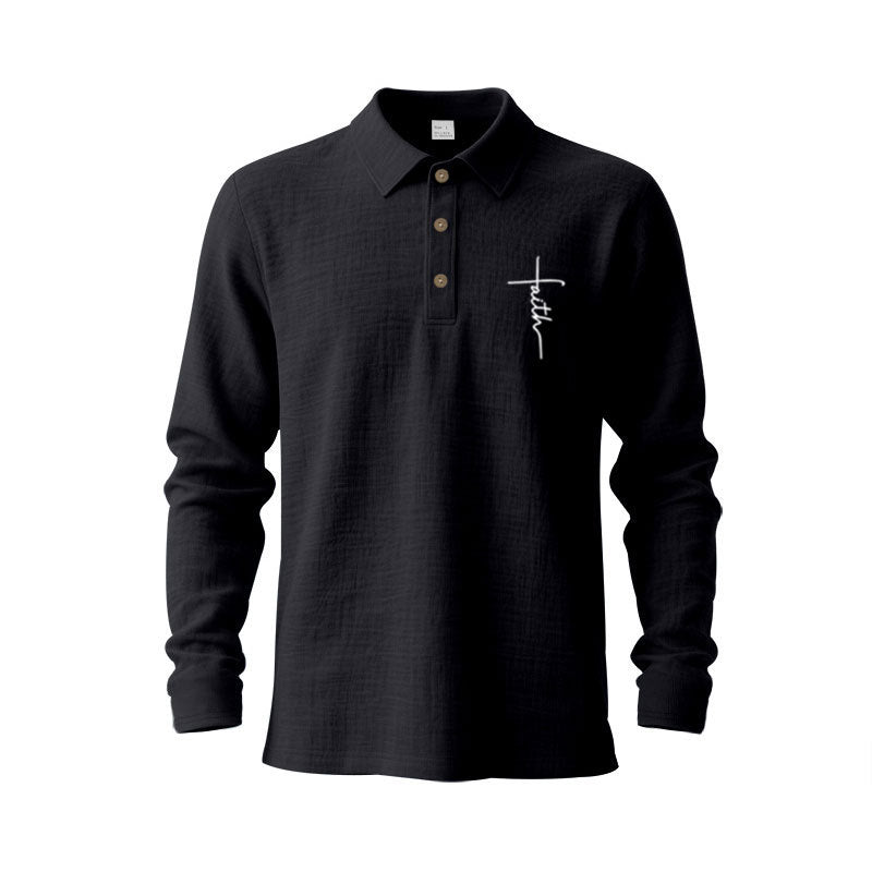 Men's long-sleeve polo shirt with textured fabric and stylish button placket Skorter