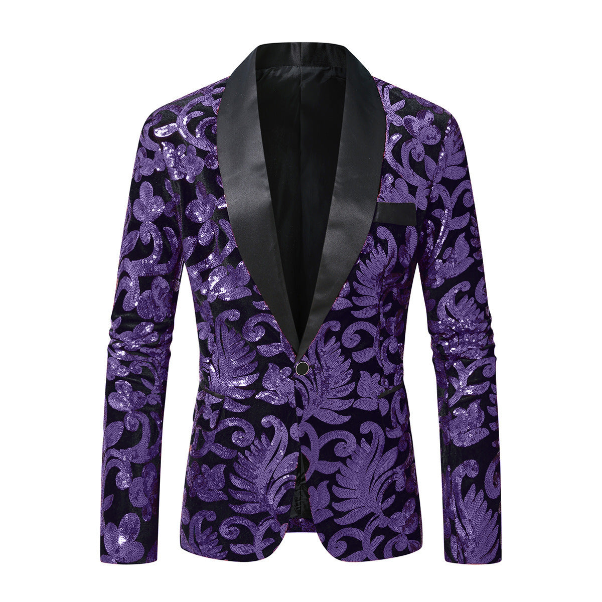Men Sparkling Sequin Blazer with Floral Design Skorter