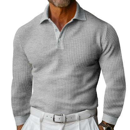 Men's Luxurious Long Sleeve Polo Shirt with Textured Design and Modern Details Skorter