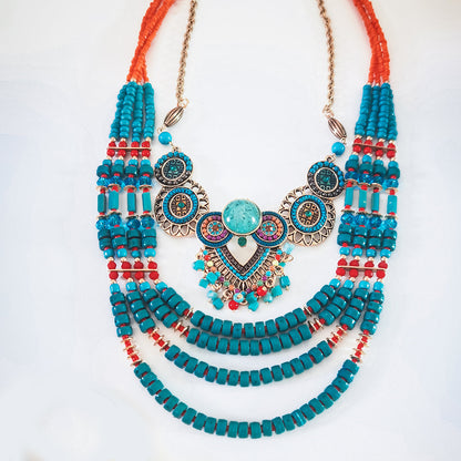 Skorter | Ethical Tibetan hair accessory tiara headwear bohemian blue-green multilayer pearl pendant headwear