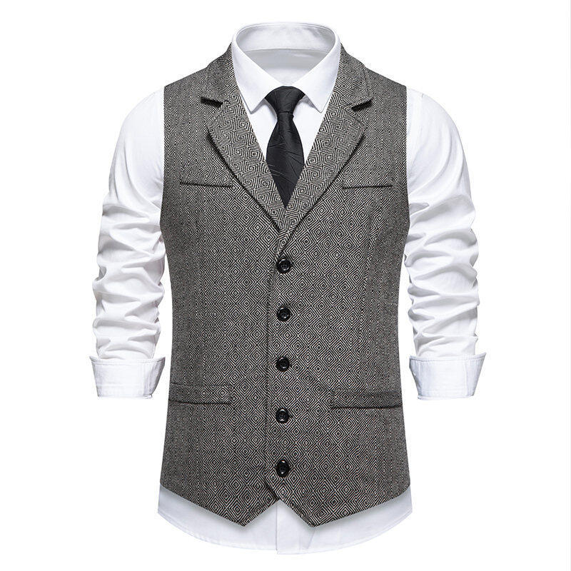 Men's suit vest in elegant herringbone pattern with practical pockets Skorter