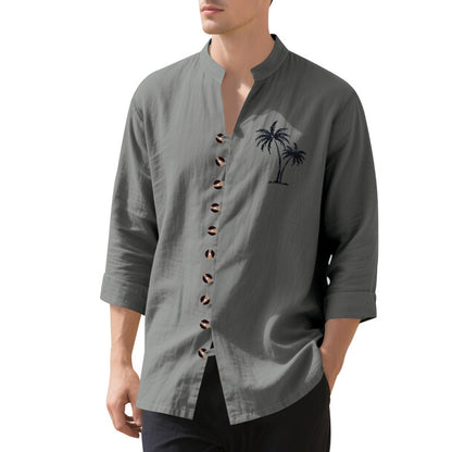 Men's long-sleeve shirt with embroidered palm motif and button placket Skorter