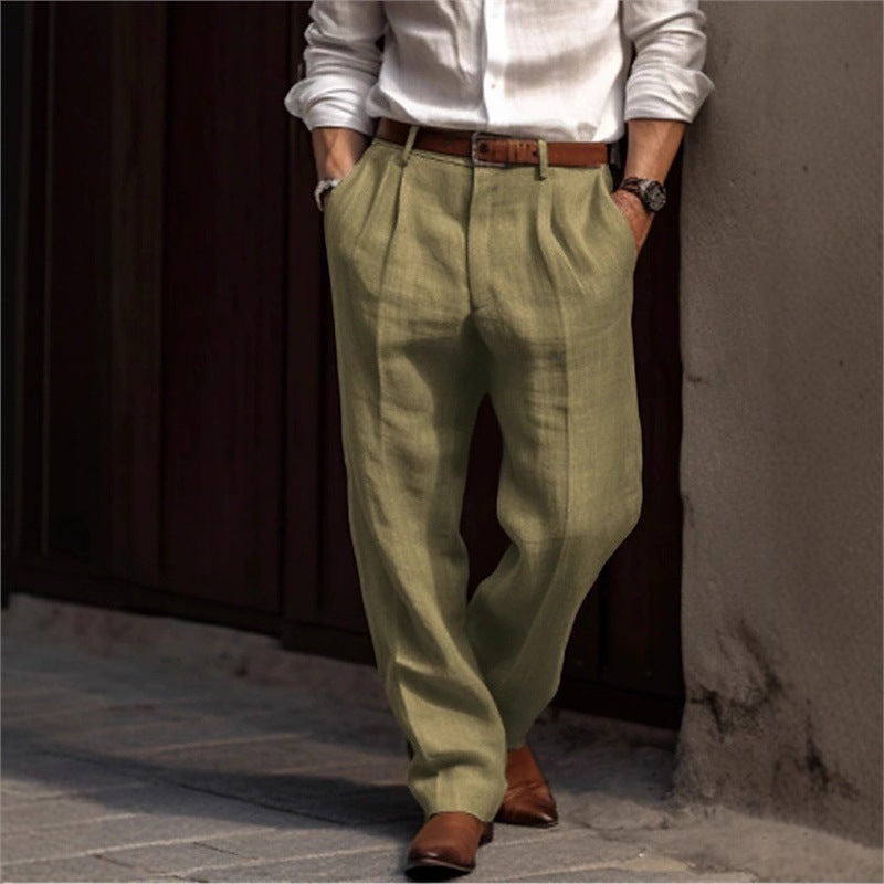 Men's elegant linen trousers with a relaxed fit and practical pockets Skorter