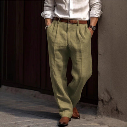 Men's elegant linen trousers with a relaxed fit and practical pockets Skorter