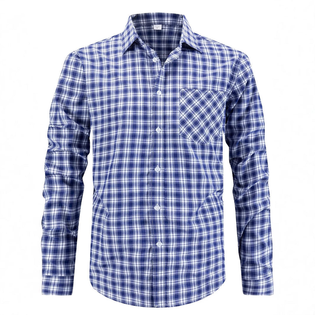 Men's stylish long sleeve shirt with checked design and breast pocket Skorter