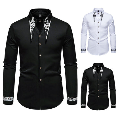 Men's Long Sleeve Shirt with Ornamental Accents Skorter