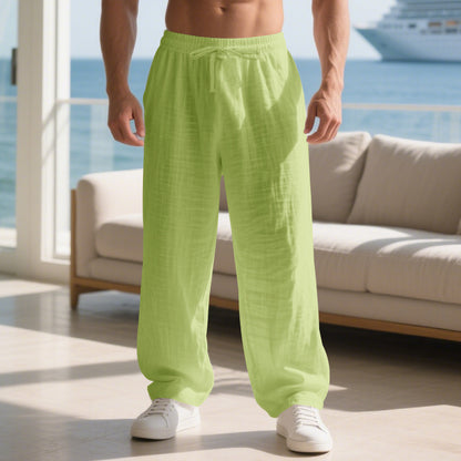 Men's relaxed linen trousers with elastic waistband and loose fit Skorter