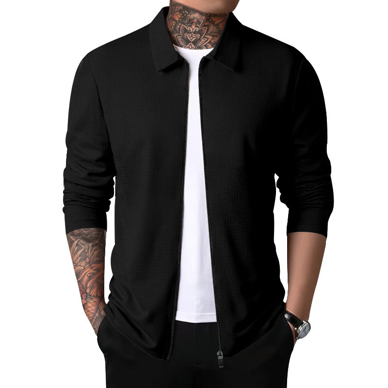 Men's sporty long sleeve T-shirt with zipper and breathable textured design Skorter