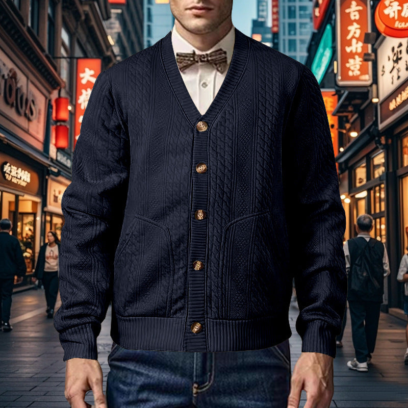 Men's cardigan with modern honeycomb pattern and practical pockets Skorter