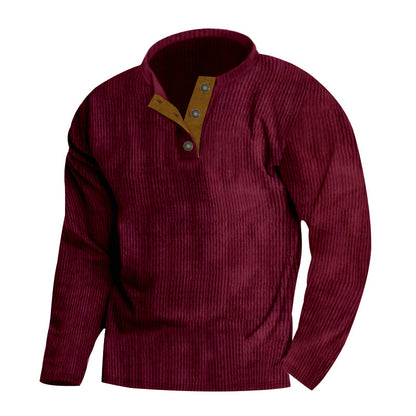 Men's long-sleeve pullover with textured surface and elegant button placket Skorter