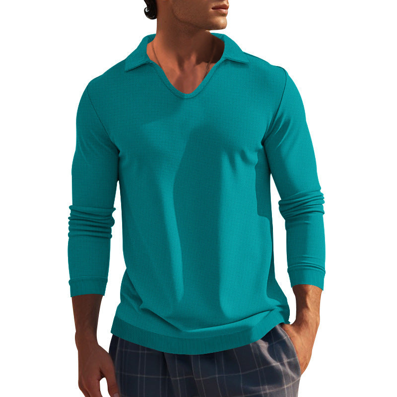 Men's Long Sleeve Shirt with Modern V-Neck and Textured Design Skorter