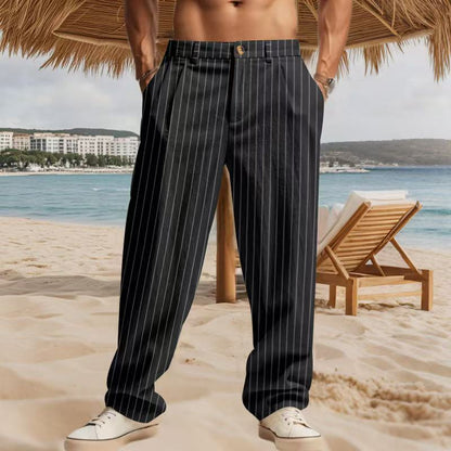 Men's timeless striped summer pants with practical side pockets and a loose fit Skorter