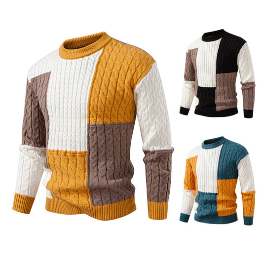 Men's stylish knitted sweater with creative color block look Skorter