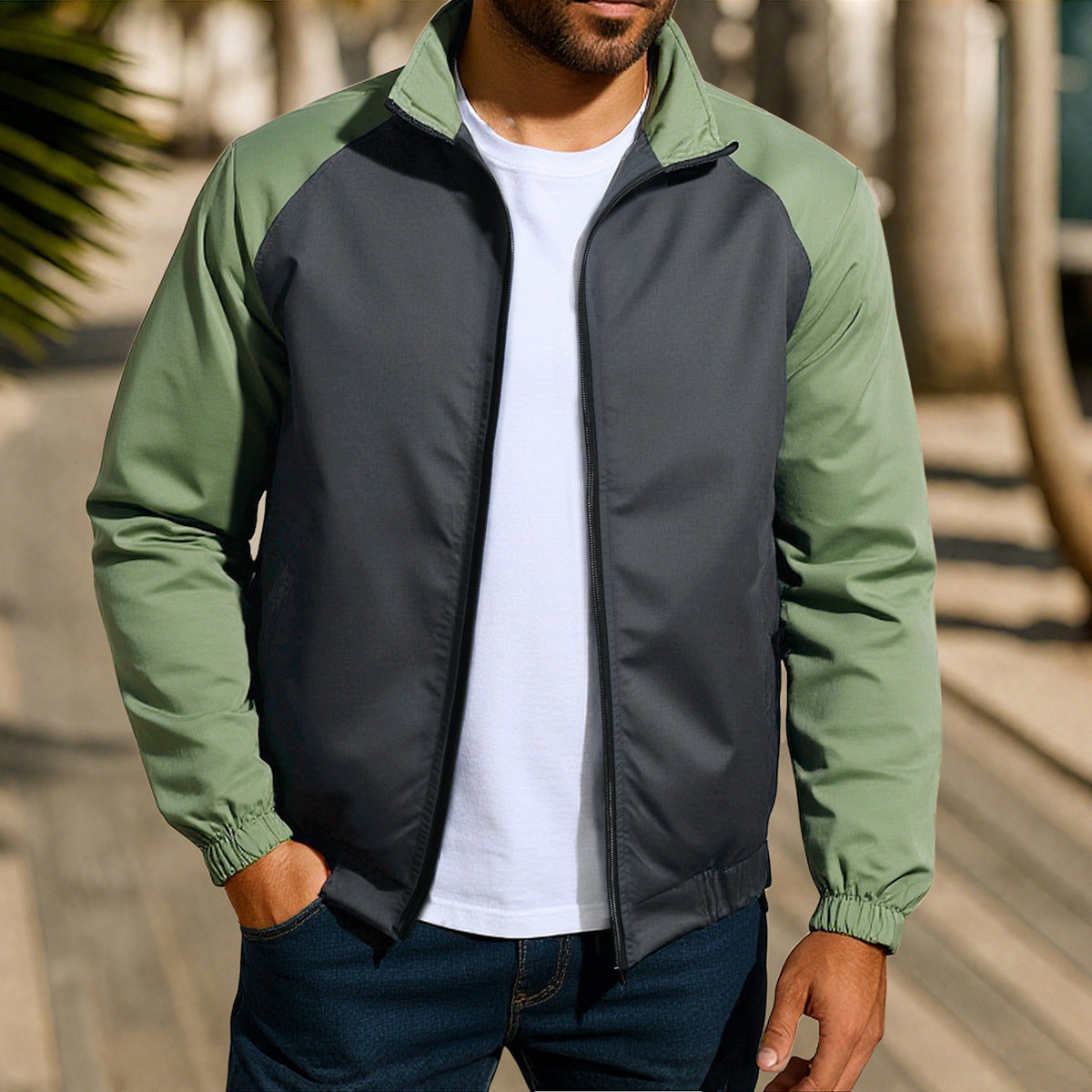 Men's sporty transitional jacket made of tear-resistant material and elastic cuffs Skorter