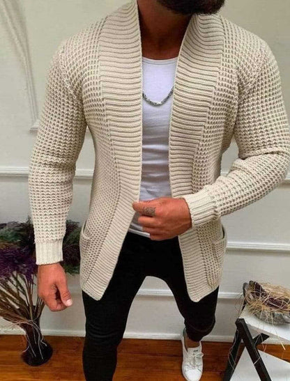 Men's chunky cardigan with open design and deep collar Skorter
