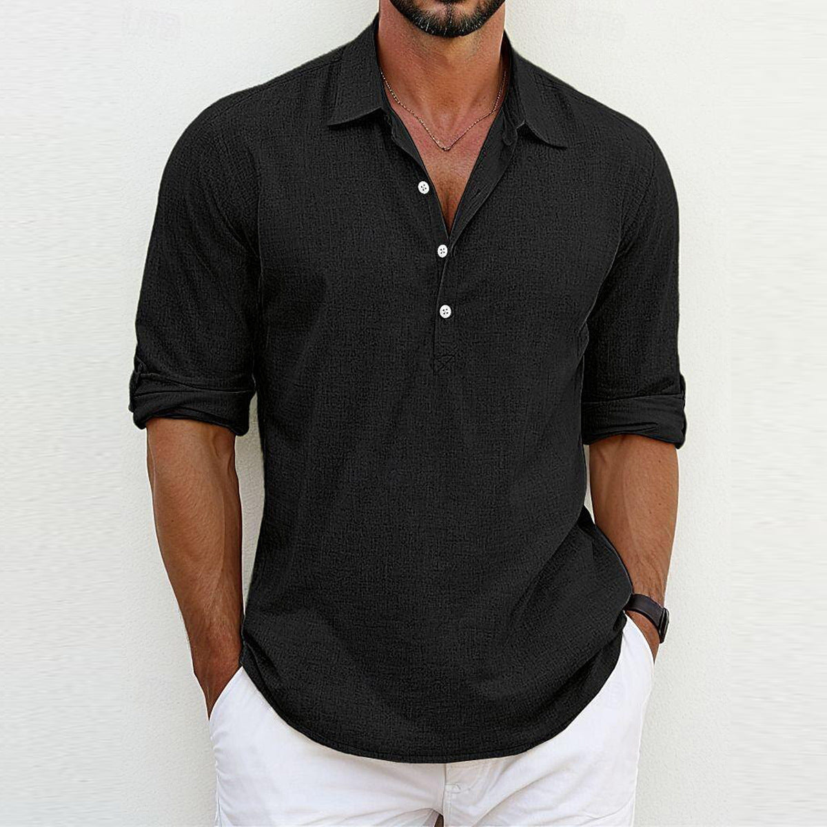 Men's stylish shirt with three-quarter sleeves and button placket Skorter