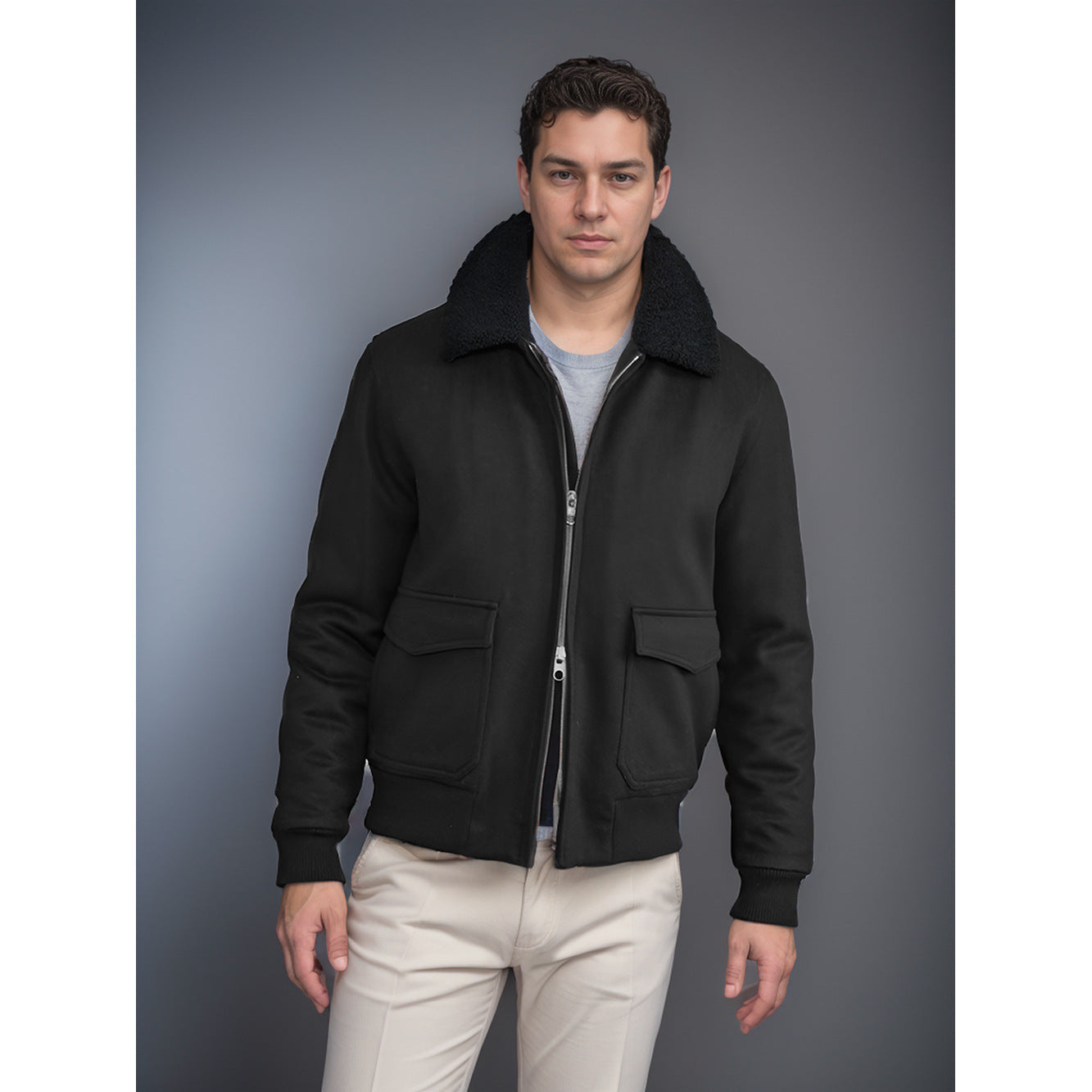 Men's warm fleece jacket with stand-up collar and practical pockets Skorter