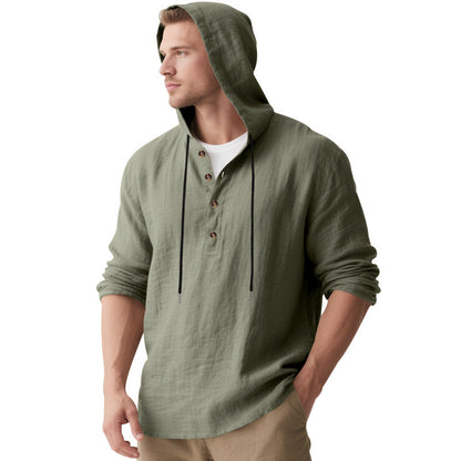 Men's casual hoodie shirt with button placket and breathable cotton blend Skorter